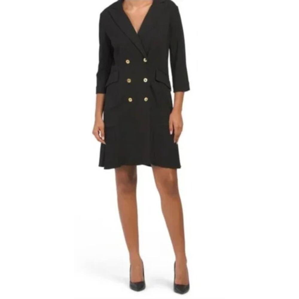 Nanette Lepore Black Double-Breasted Blazer Dress with Gold Buttons